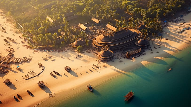 古代遺跡がたたずむペンションが並ぶカンボジアのビーチリゾート