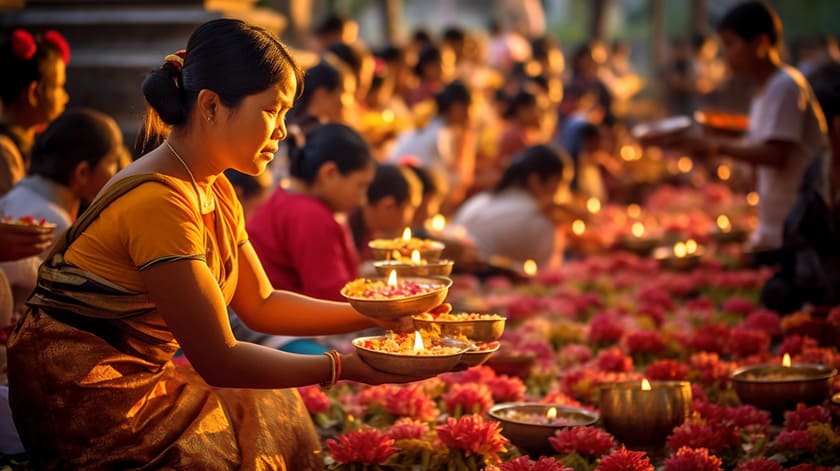 カンボジアの中華正月を祝う女