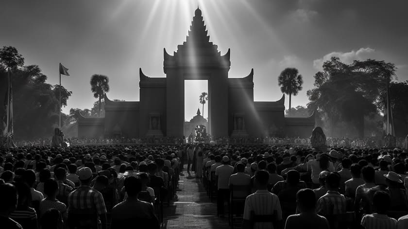 カンボジアの独立記念塔に集まる民衆-2
