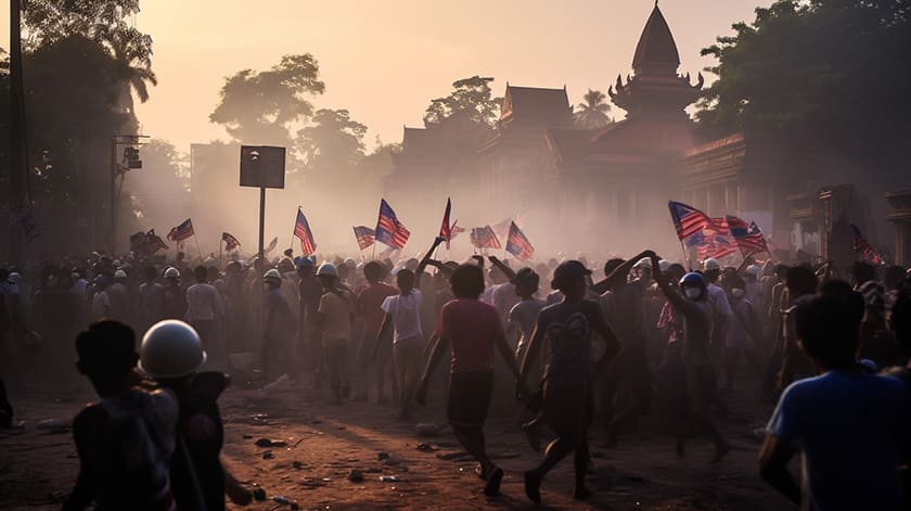 カンボジアの独立を喜ぶ民衆