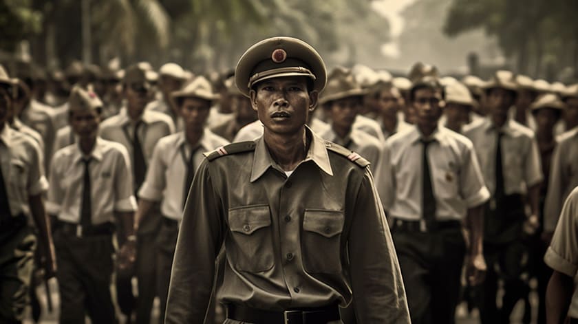 軍服を着たカンボジアの兵隊たち
