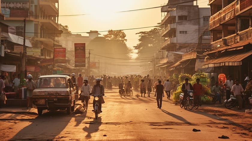 昼間のカンボジア市街地