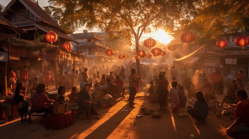 カンボジアの中華正月の様子