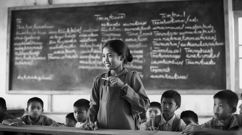 クメール語（カンボジア語）を学習する女の子-2