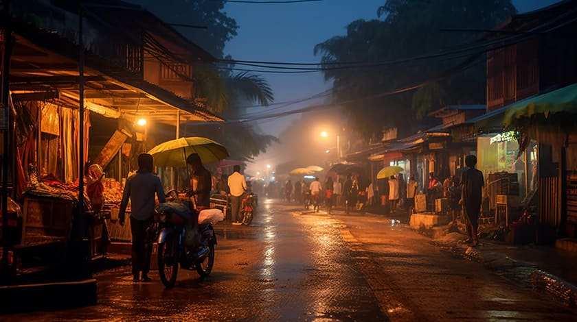 夜のカンボジア市街