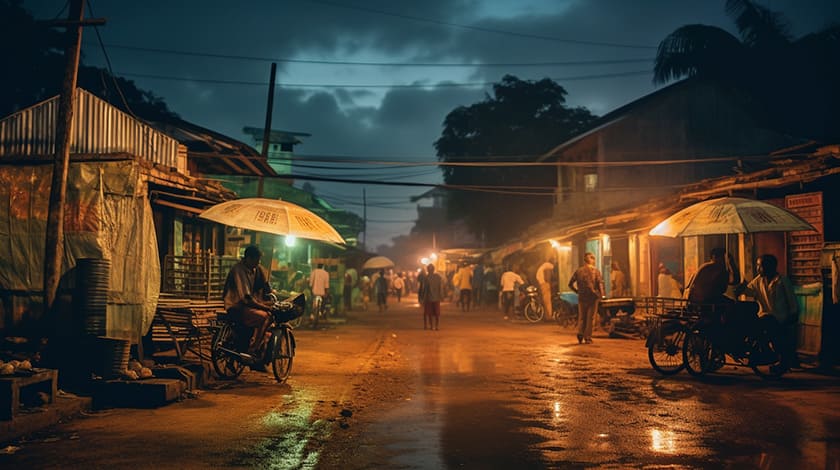 カンボジアの夕暮れ市街地
