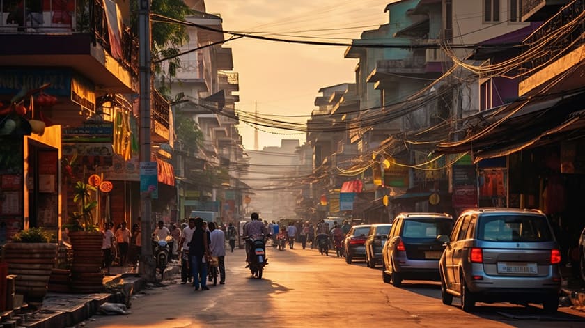 夕方のカンボジア市街