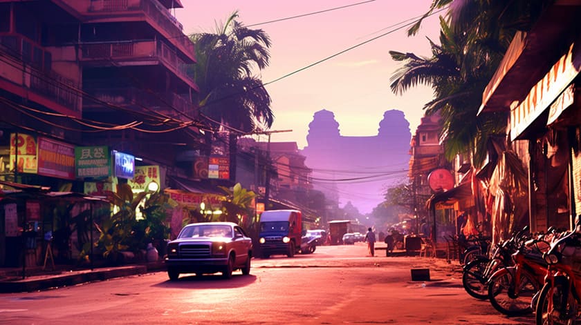 カンボジアの夕方